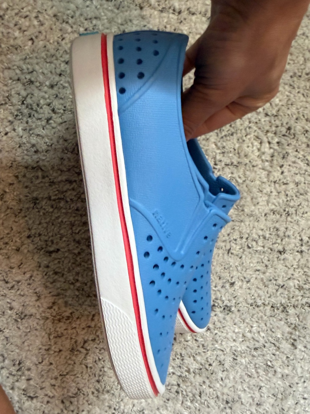 NEW Native miles Kids Blue Water Shoes with White Sole and Red Trim j3